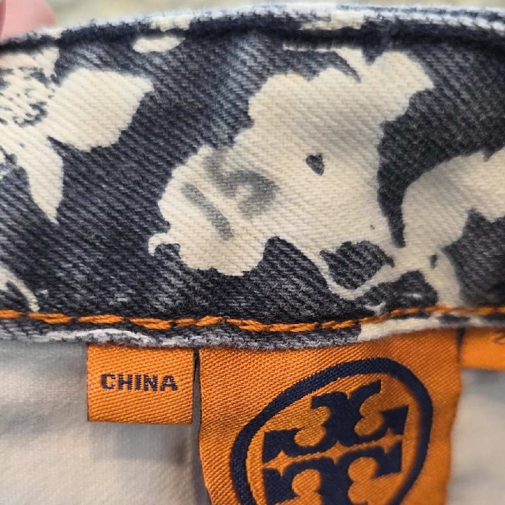 Tory Burch Alexa Floral Cropped Skinny Jeans Blue White Denim Women Sz 26 Preppy
